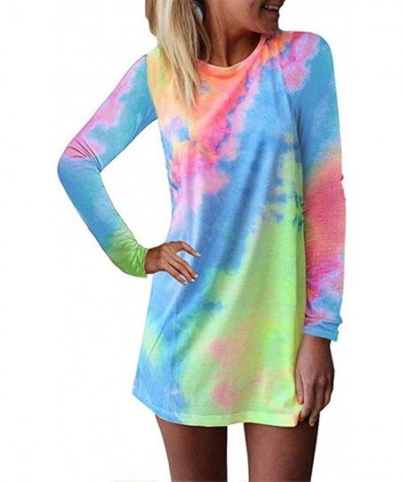 Cover-Ups Women's Casual Summer Tie Dye Print Tunic Tops Mini Dresses Beach Sundress Loose Party Cover Up Tank T Shirt Dress ...