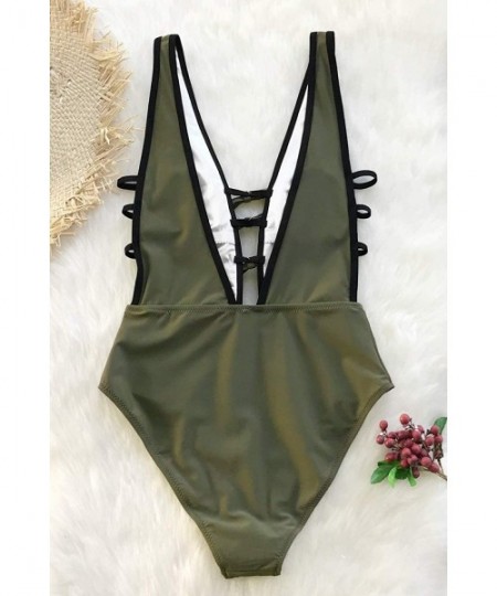 One-Pieces Women's Flirty and Strappy Plunging Neckline High Leg One-Piece Swimsuit - C018NQX9OS9