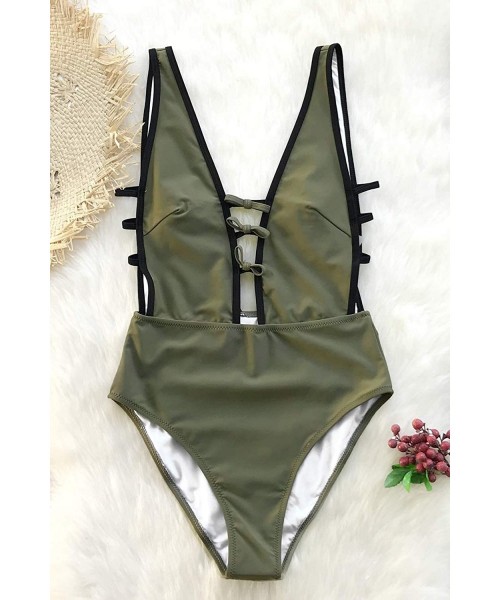 One-Pieces Women's Flirty and Strappy Plunging Neckline High Leg One-Piece Swimsuit - C018NQX9OS9