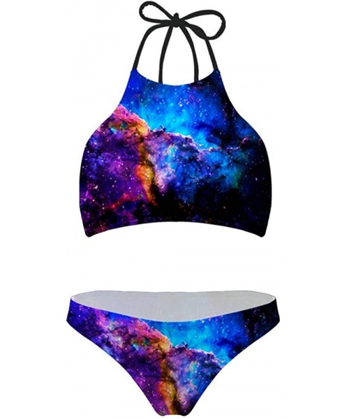 Sets Women Ethnic Tie Halter Padding Bikini 2 Piece Galaxy Swimsuit - Print 4 - C918NKX48ZD