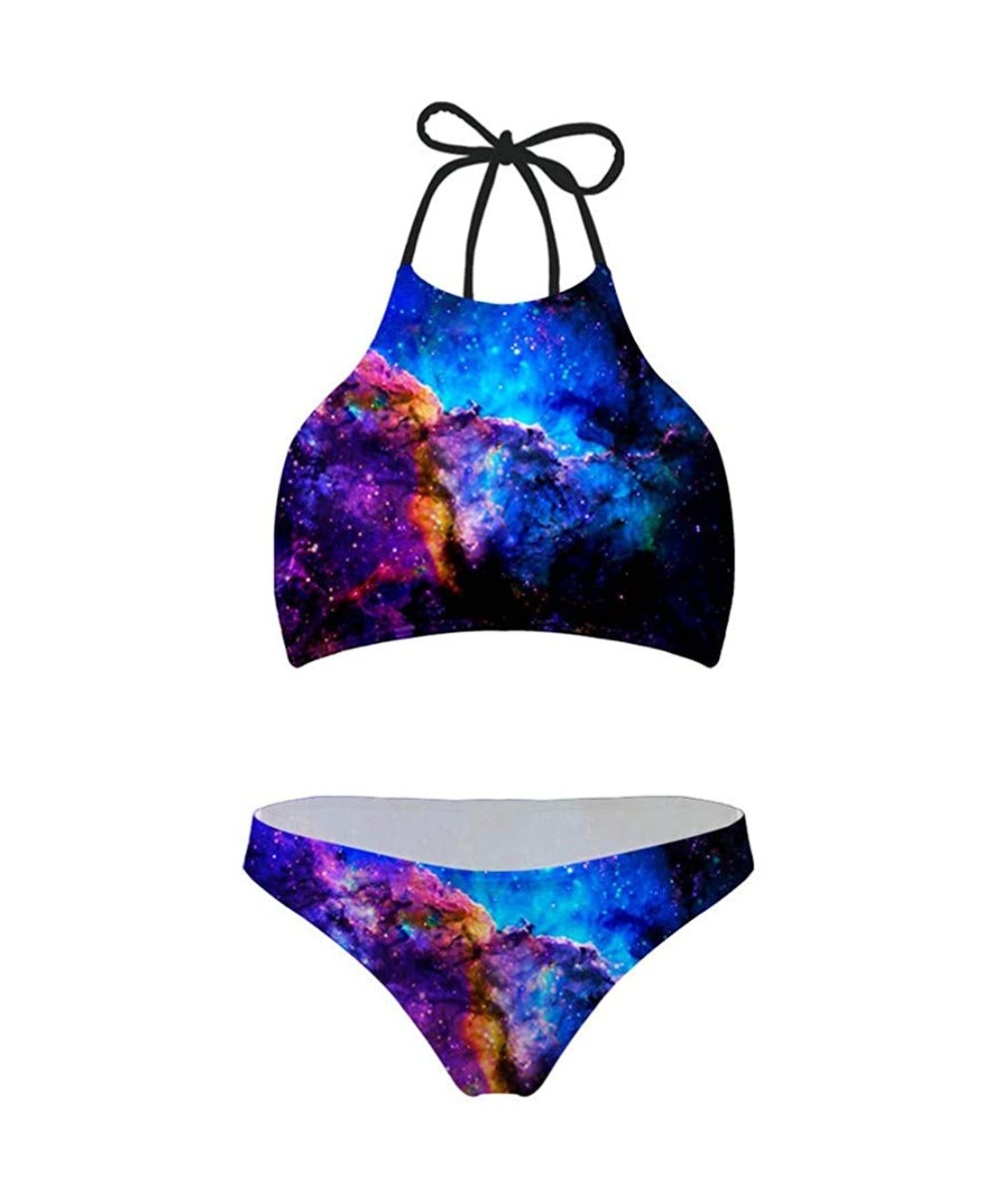 Sets Women Ethnic Tie Halter Padding Bikini 2 Piece Galaxy Swimsuit - Print 4 - C918NKX48ZD