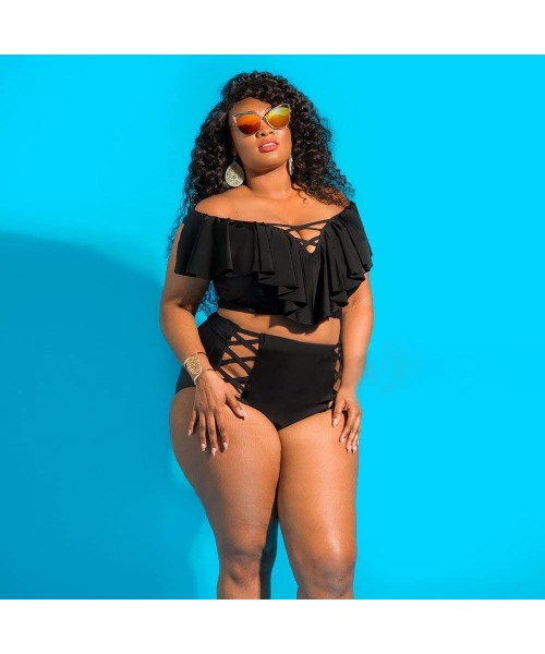 Sets Plus Size Cross Bandage Two Piece Bikini Set Solid Bathing Suits Swimwear Beachwear - H1 - CS18RX693XY