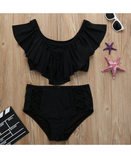 Sets Plus Size Cross Bandage Two Piece Bikini Set Solid Bathing Suits Swimwear Beachwear - H1 - CS18RX693XY