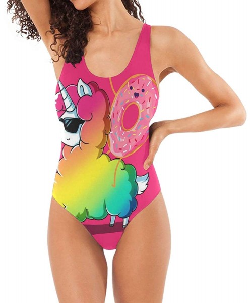 One-Pieces Womens Swimsuits Elephant Flamingo Lion Art One Piece Tankini Girls Monokini - Donut Ride Rainbow Llama Unicorn - ...