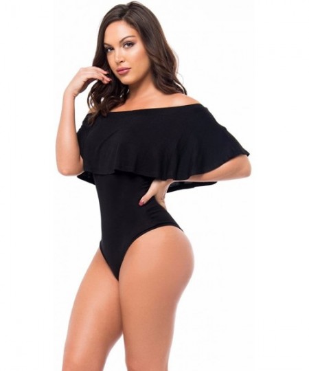 One-Pieces Women's Off Shoulder One Piece Swimsuit Ruffle Bodycon Bodysuit Swimwear - Black - C317AZTCTUO