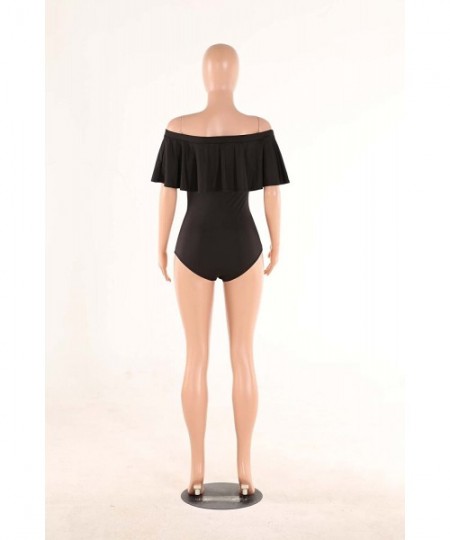 One-Pieces Women's Off Shoulder One Piece Swimsuit Ruffle Bodycon Bodysuit Swimwear - Black - C317AZTCTUO