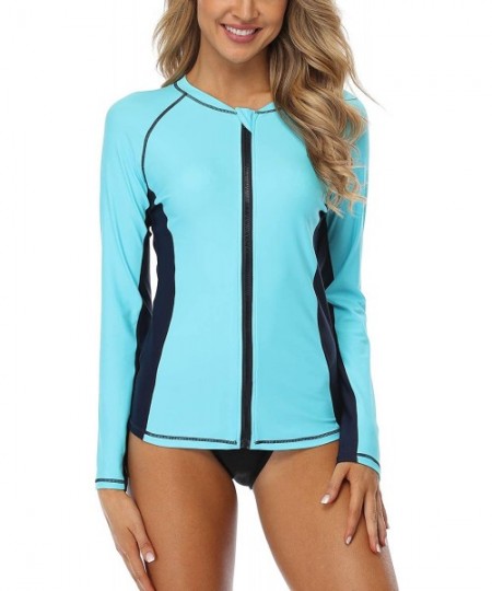 Rash Guards Rash Guard Women Long Sleeve Rash Guard Shirt UPF 50+ Swimsuit Rash Guard Swimwear Top - Blue - CD194MHTXEO