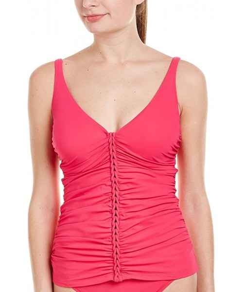 Tops Women's Center Detail V-Neck Cup Sized Tankini Top Swimsuit - Gala Rose - CF12NB7KHKW