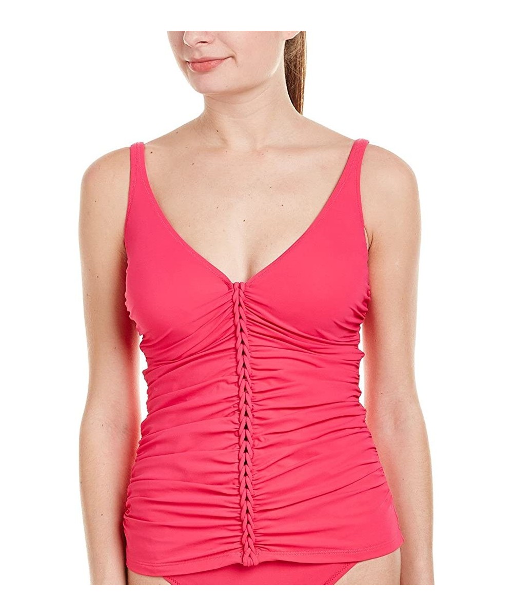 Tops Women's Center Detail V-Neck Cup Sized Tankini Top Swimsuit - Gala Rose - CF12NB7KHKW