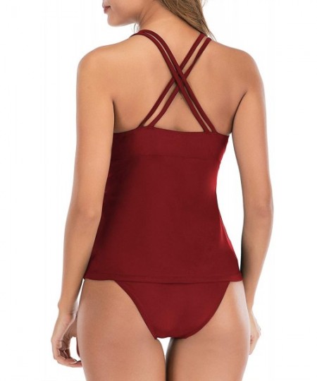 Sets Tankini Swimsuits for Women Halter Two Piece Bathing Suits with Tankini Tops - 06 Red - CO194MXSHK3