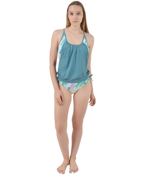 Tankinis Womens Lined Up Tankini Top with Panty Two Pieces Swimsuit Swimwear Set- XS-3XL - Summer Leaves - C4183RCKGE4