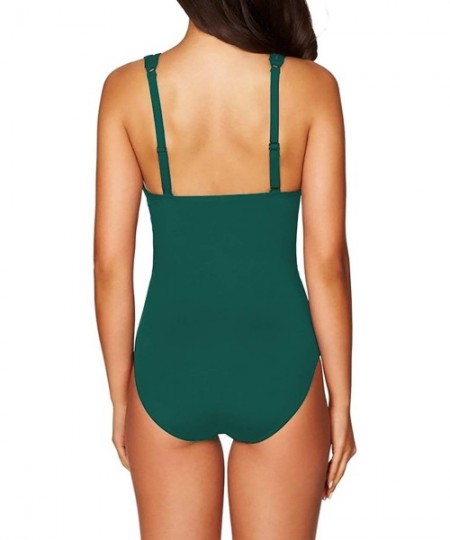 One-Pieces Womens Sexy V Neck Plunge Monokini Hollow Out One Piece Swimsuit Bathing Suit - Green - CE196RIHODU