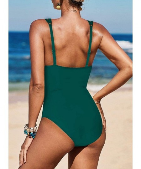 One-Pieces Womens Sexy V Neck Plunge Monokini Hollow Out One Piece Swimsuit Bathing Suit - Green - CE196RIHODU