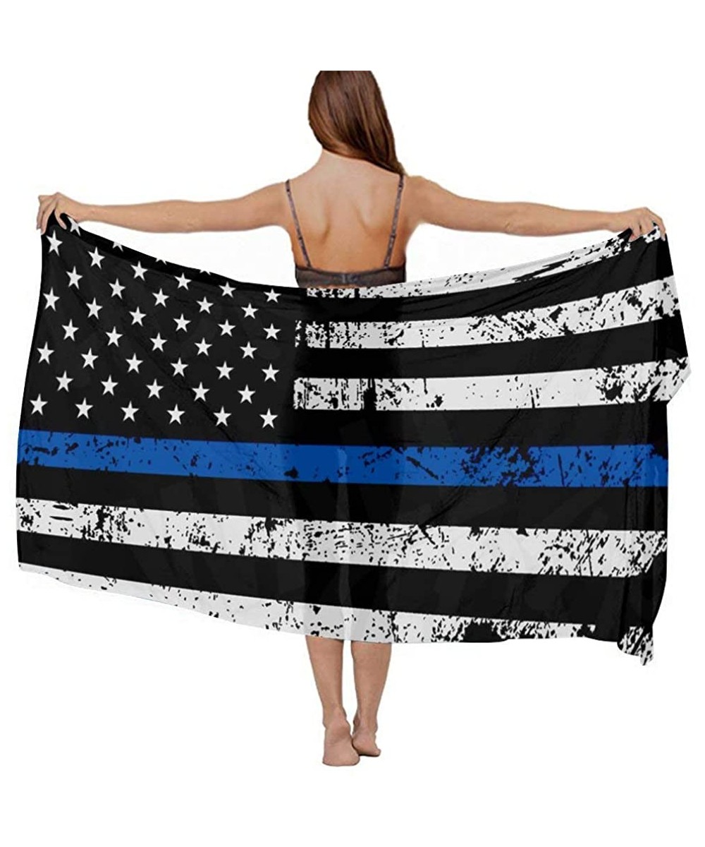 Cover-Ups Women Fashion Shawl Wrap Summer Vacation Beach Towels Swimsuit Cover Up - American Thin Blue Line Flag Police - CN1...