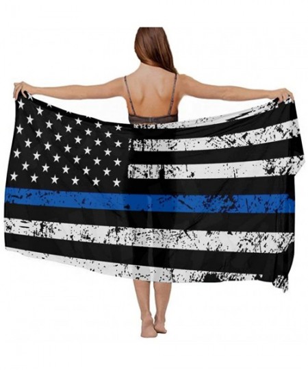 Cover-Ups Women Fashion Shawl Wrap Summer Vacation Beach Towels Swimsuit Cover Up - American Thin Blue Line Flag Police - CN1...