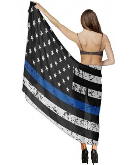 Cover-Ups Women Fashion Shawl Wrap Summer Vacation Beach Towels Swimsuit Cover Up - American Thin Blue Line Flag Police - CN1...