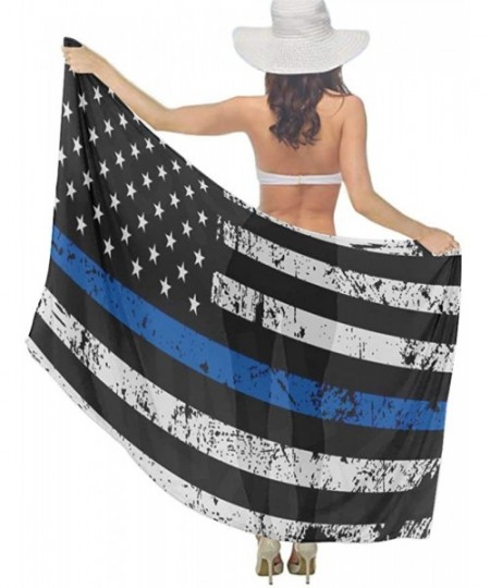 Cover-Ups Women Fashion Shawl Wrap Summer Vacation Beach Towels Swimsuit Cover Up - American Thin Blue Line Flag Police - CN1...