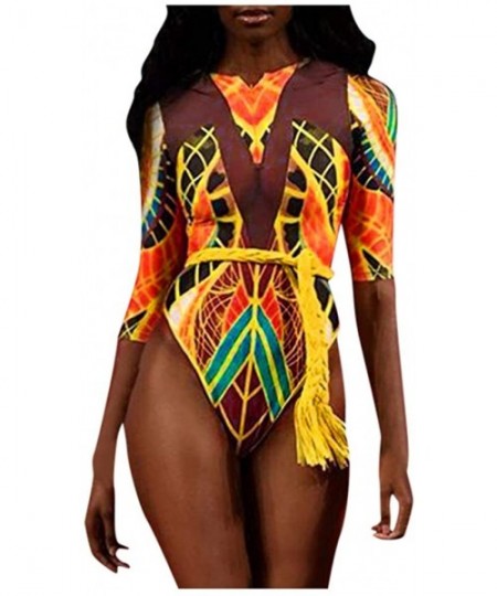 Tops Women One Piece Swimsuit African Print Monokini Bikini Beach Swimwear Bathing Suit for Women Plus Size - Gold2 - C4194YD...