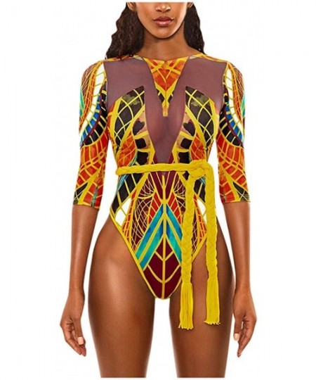 Tops Women One Piece Swimsuit African Print Monokini Bikini Beach Swimwear Bathing Suit for Women Plus Size - Gold2 - C4194YD...