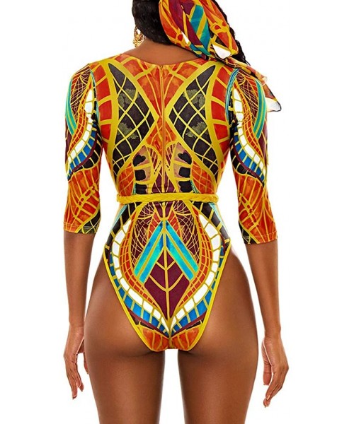 Tops Women One Piece Swimsuit African Print Monokini Bikini Beach Swimwear Bathing Suit for Women Plus Size - Gold2 - C4194YD...