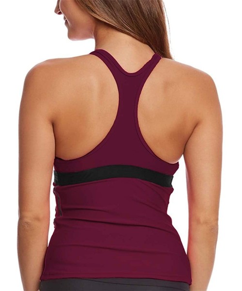 Sets Women's Racerback Solid Tankini Top Swimsuit Black Simply Bathing Suits - Wine Red-top - C018A4GICA3