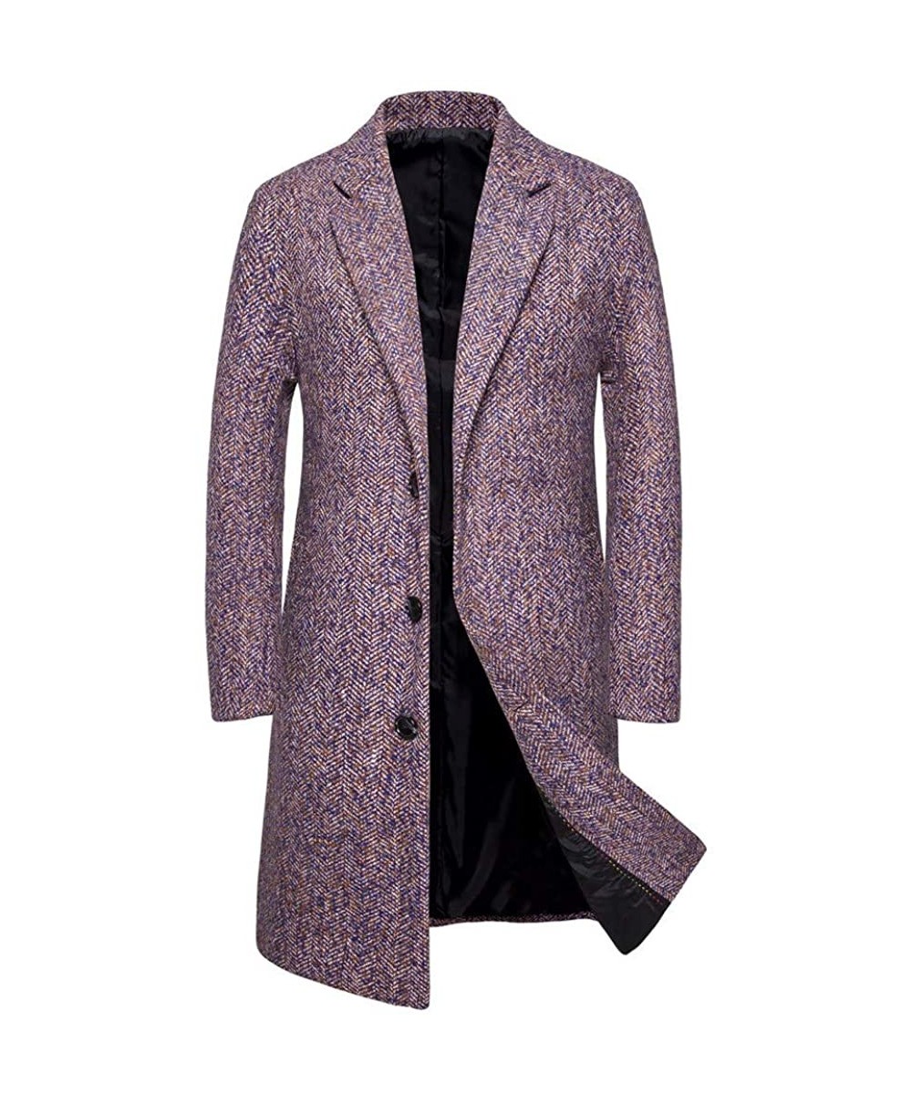 Board Shorts Men Trench Business Coat Winter Long Jacket Outwear Overcoat - Purple - CI18X6ZWHR8