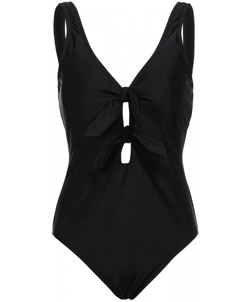 One-Pieces Women's Sexy Hollow Out Embroidered Bikini One Piece Swimsuit - Black Bow - C118RLZZRUU