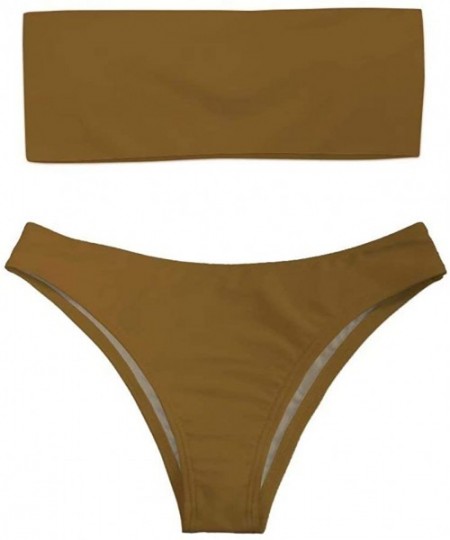 Sets Women's Two Piece Bandeau Bikini Set Sexy Strapless High Cut Swimwear - Brown - CE18QRG0NLQ