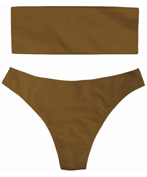 Sets Women's Two Piece Bandeau Bikini Set Sexy Strapless High Cut Swimwear - Brown - CE18QRG0NLQ