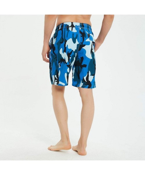 Board Shorts Mens Swim Trunks Long- Quick Dry Mens Boardshorts- 9 Inches Inseam Mens Bathing Suits with Mesh Lining - Camo Bl...