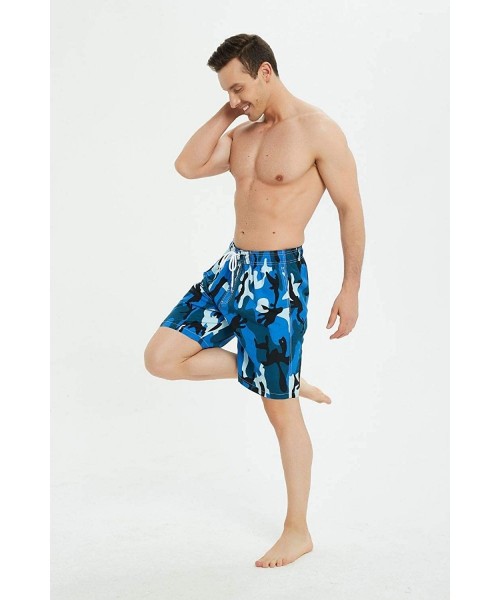 Board Shorts Mens Swim Trunks Long- Quick Dry Mens Boardshorts- 9 Inches Inseam Mens Bathing Suits with Mesh Lining - Camo Bl...