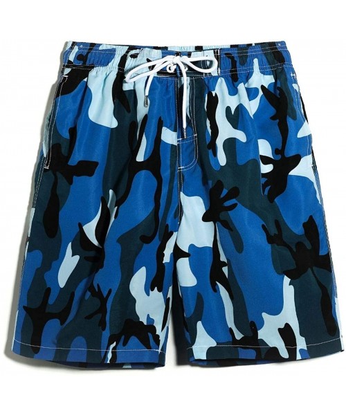 Board Shorts Mens Swim Trunks Long- Quick Dry Mens Boardshorts- 9 Inches Inseam Mens Bathing Suits with Mesh Lining - Camo Bl...