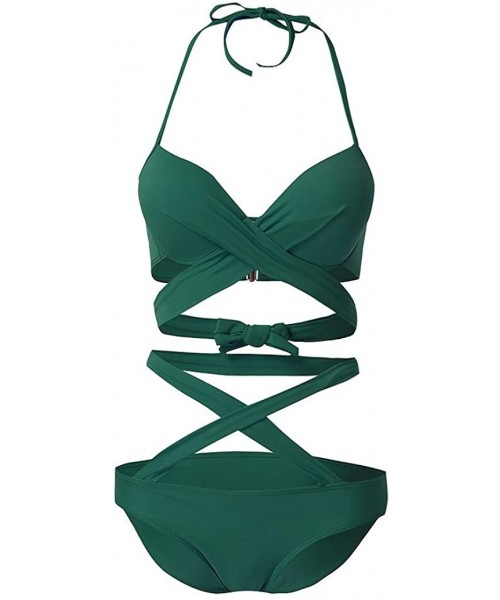 One-Pieces 2019 Women's Sexy Halter Criss Cross High Waisted Cut Out One Piece Monokini Swimsuit Bathing Suit - Green - CR18S...