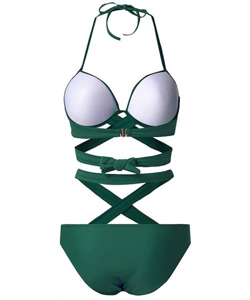 One-Pieces 2019 Women's Sexy Halter Criss Cross High Waisted Cut Out One Piece Monokini Swimsuit Bathing Suit - Green - CR18S...