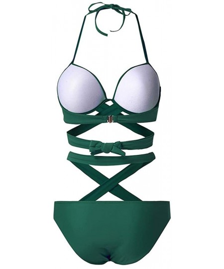 One-Pieces 2019 Women's Sexy Halter Criss Cross High Waisted Cut Out One Piece Monokini Swimsuit Bathing Suit - Green - CR18S...