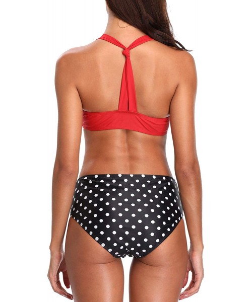 Bottoms Women's Ruffle Bikini Swimsuit Lace Up Two Piece Padded Bathing Suits - Red/Polka Dot - CY18EL3GCE3