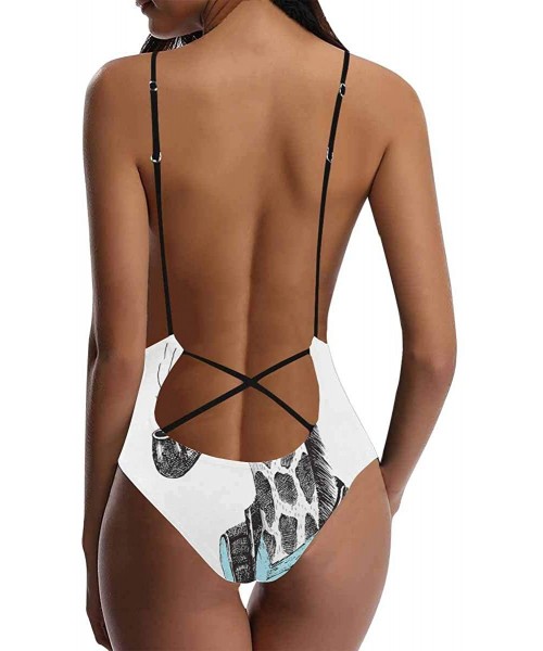 One-Pieces Funny Giraffe Animal V-Neck Women Lacing Backless One-Piece Swimsuit Bathing Suit XS-3XL - Design 10 - CA18RZW2ZT6