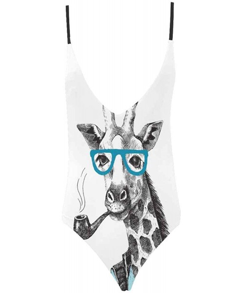 One-Pieces Funny Giraffe Animal V-Neck Women Lacing Backless One-Piece Swimsuit Bathing Suit XS-3XL - Design 10 - CA18RZW2ZT6