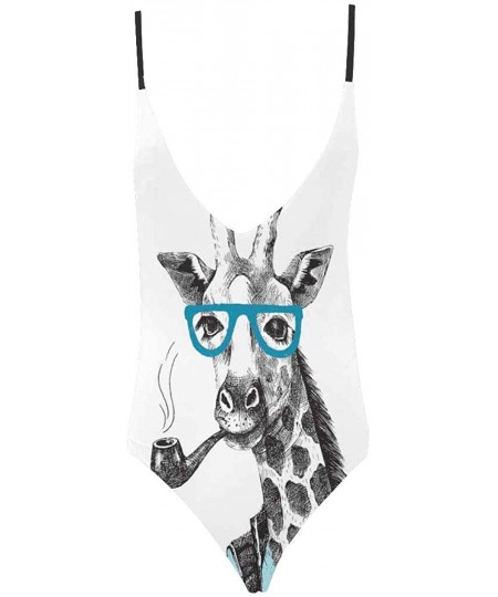 One-Pieces Funny Giraffe Animal V-Neck Women Lacing Backless One-Piece Swimsuit Bathing Suit XS-3XL - Design 10 - CA18RZW2ZT6