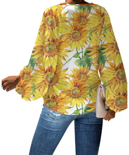 Cover-Ups Deep V Neck Tops and Blouses for Work Sunflower Cover Up Batwing Long Sleeve Loose Shirts - Sunflower 4 - CR1932ETMU6