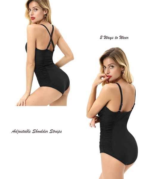 Sets Women's One Piece Swimsuit Tummy Control Swimwear Cross Back Bathing Suit - Black-80 - C2193YXNANU