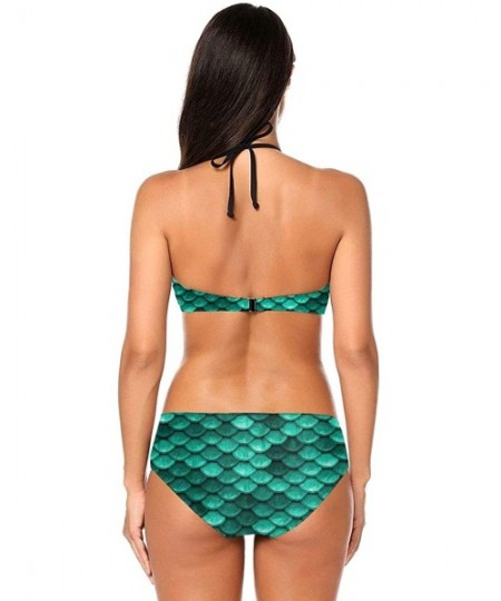 Sets Women's Girls Ladies Halter Bikini Set Beach Padded Swimsuit with Bandage Emerald Turquoise Green Mermaid Fish Scales - ...