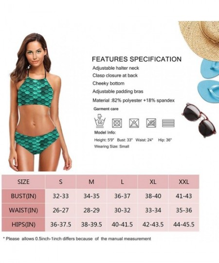 Sets Women's Girls Ladies Halter Bikini Set Beach Padded Swimsuit with Bandage Emerald Turquoise Green Mermaid Fish Scales - ...