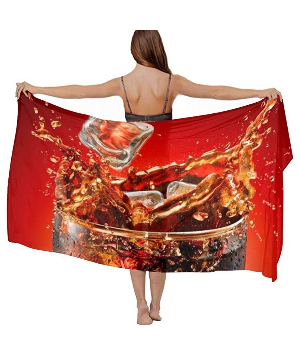 Cover-Ups Women Luxury Chiffon Swimwear Cover Up- Oversize Beach Sarong Shawl Wrap - Summer Cool Coke - CA19C6OD0MO