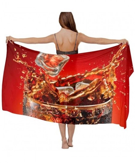 Cover-Ups Women Luxury Chiffon Swimwear Cover Up- Oversize Beach Sarong Shawl Wrap - Summer Cool Coke - CA19C6OD0MO