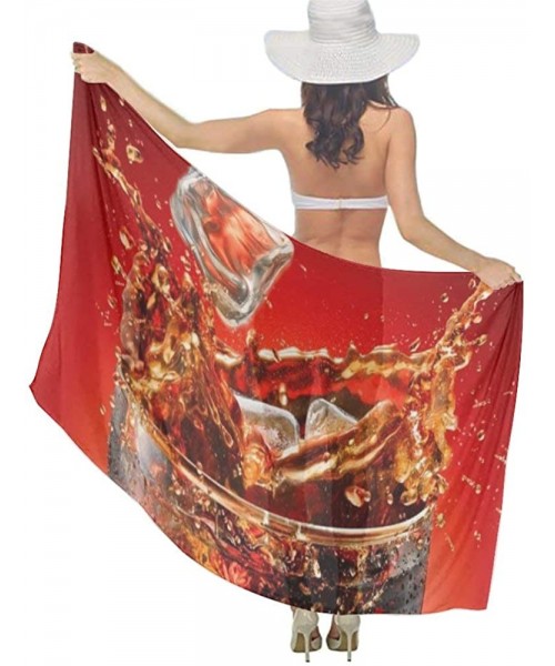 Cover-Ups Women Luxury Chiffon Swimwear Cover Up- Oversize Beach Sarong Shawl Wrap - Summer Cool Coke - CA19C6OD0MO