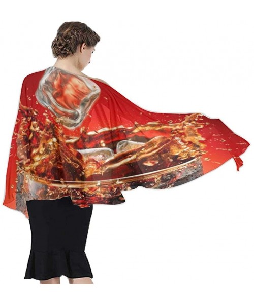 Cover-Ups Women Luxury Chiffon Swimwear Cover Up- Oversize Beach Sarong Shawl Wrap - Summer Cool Coke - CA19C6OD0MO