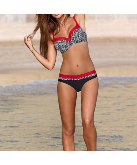 Sets Swimwear for Womens- Summer Beach Padded Push-up Bra Set Bathing Suit Beachwear Tankini Bikini - Red3 - CH18O2HLDC4