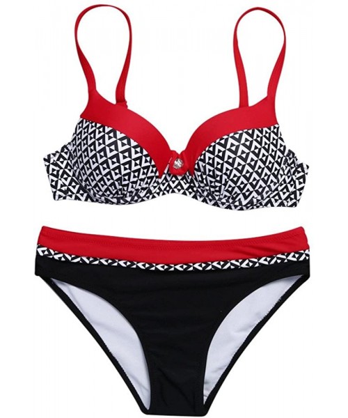 Sets Swimwear for Womens- Summer Beach Padded Push-up Bra Set Bathing Suit Beachwear Tankini Bikini - Red3 - CH18O2HLDC4