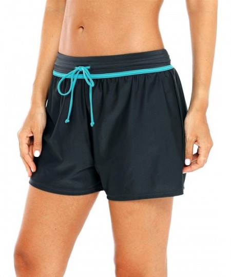 Bottoms Women's Swim Shorts Boyleg Draw String Tankini Swimsuit Bottom - Grey/Aqua - CM18K0ONYLN